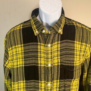 Banana Republic Men's yellow & black plaid Untucked Slim Fit Flannel shirt M